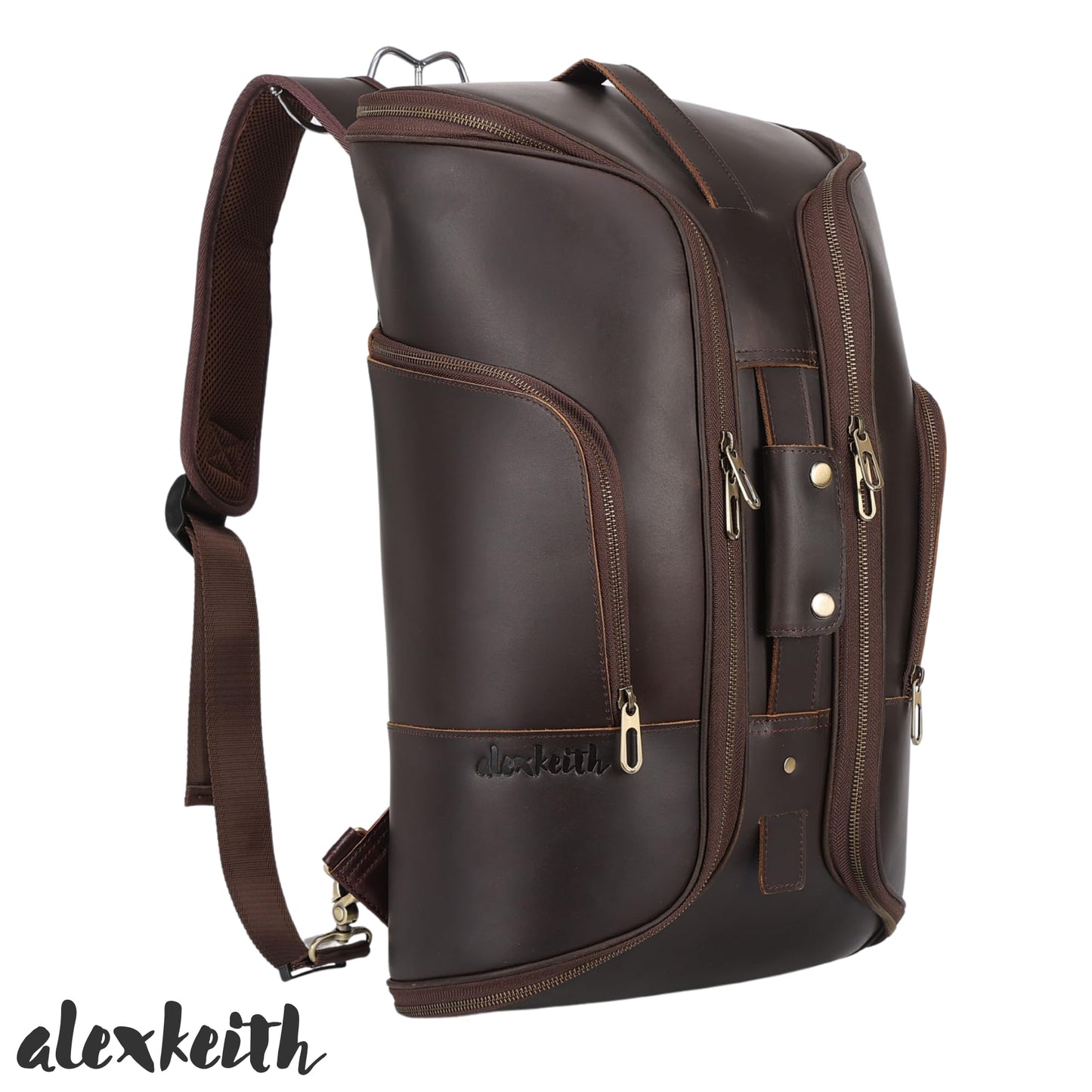 Alex Keith - Genuine Leather Duffel Bag Convertible Backpack Vintage Dark Brown